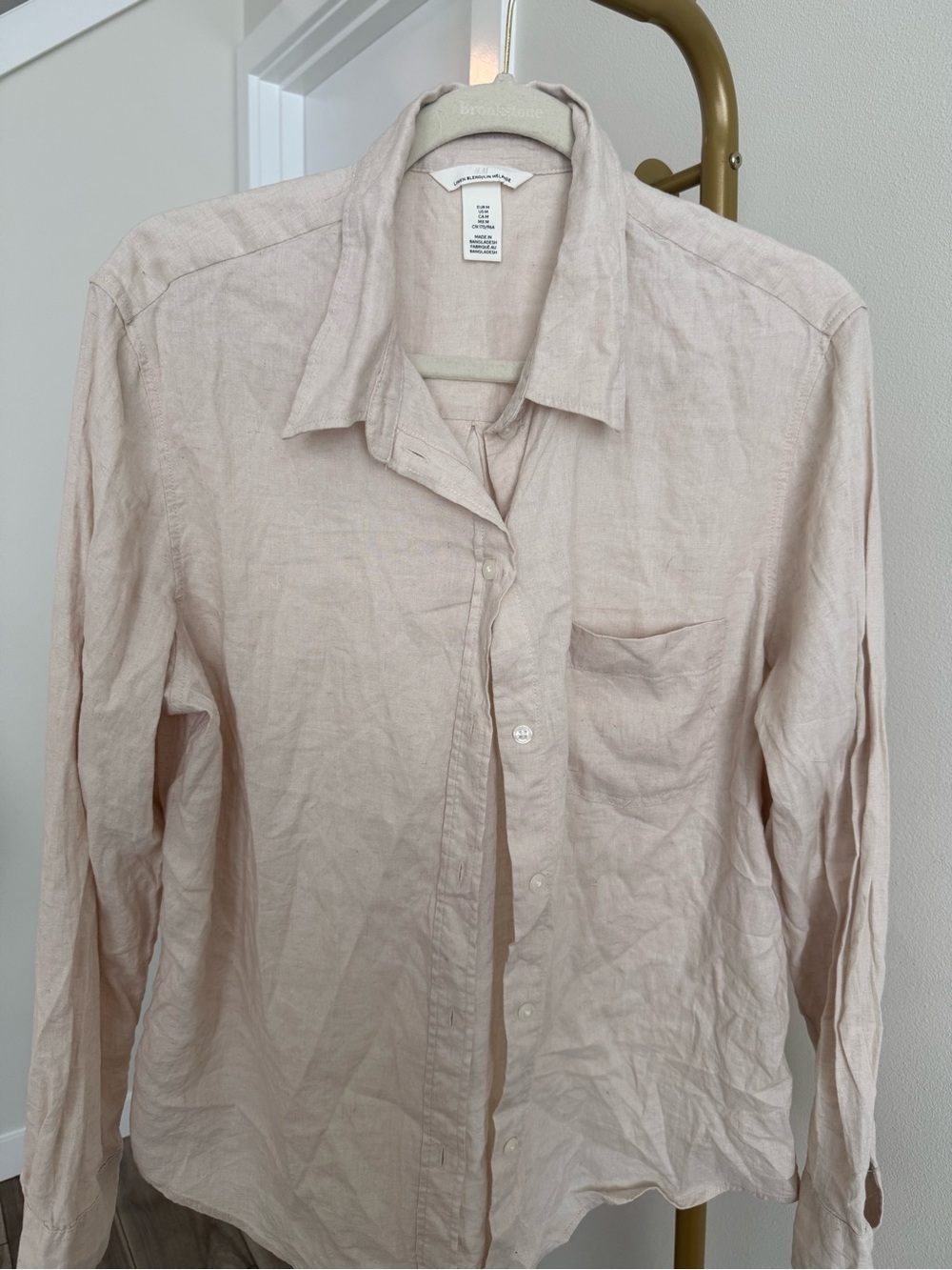 H&M Light Blush Pink Linen Button-Up Shirt